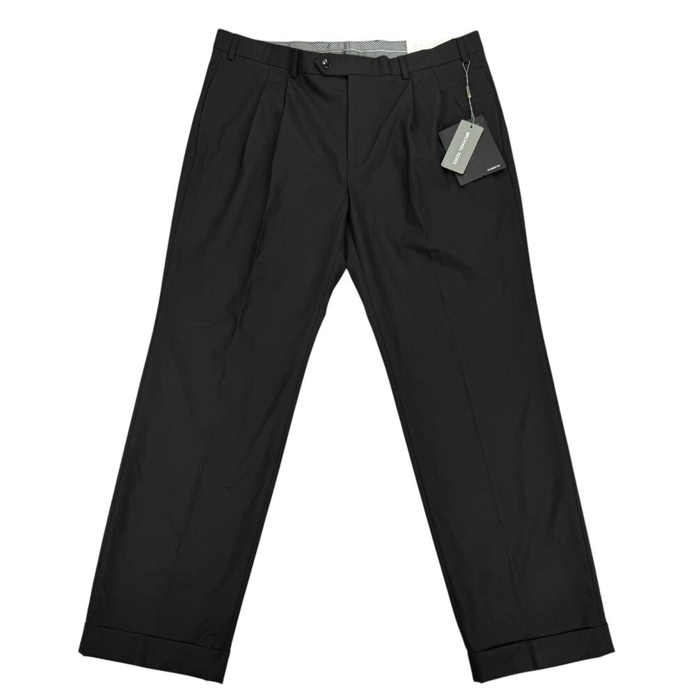 Michael Kors Mens Pleated Cuffed Solid Classic Fit Stretch Pants Black 36x30